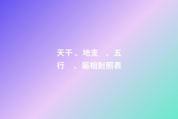 天干、地支、五行、屬相對照表